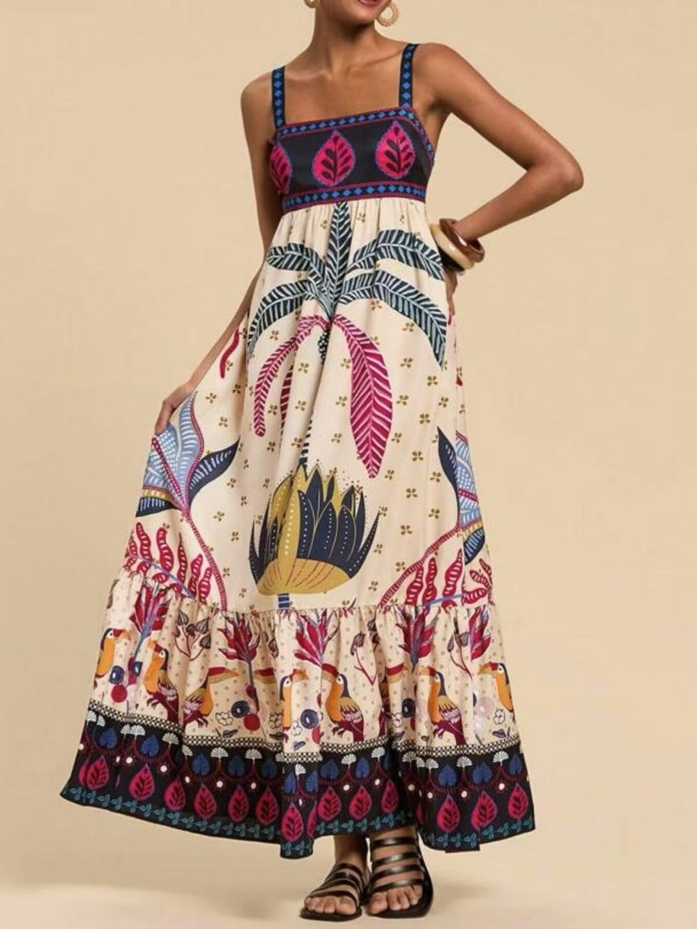 Printed Square Neck Maxi Dress